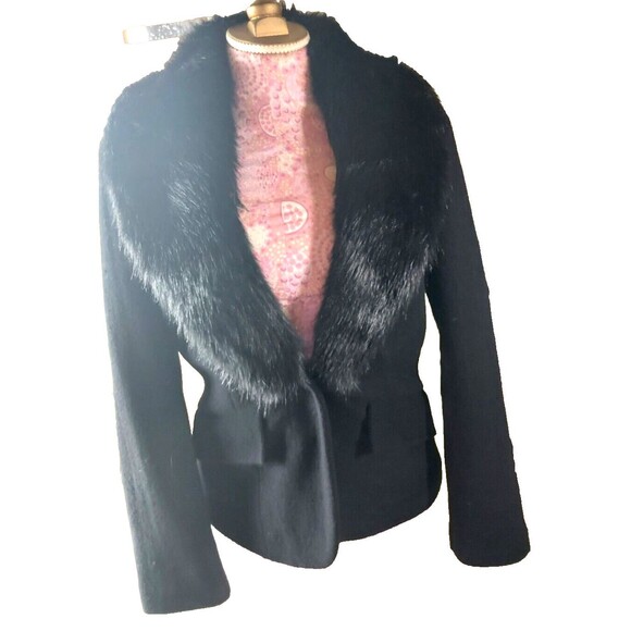 Pamela Dennis Private Client Women's Black Jacket Faux Fur Collar Fitted Sz 12 - Picture 3 of 13
